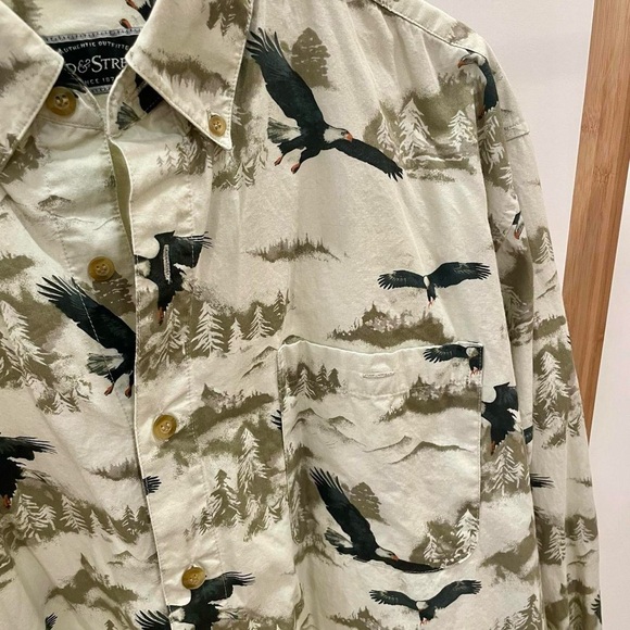Vintage Eagle Mountains Woods Field & Stream Print Button Up Collared Shirt - Picture 3 of 5